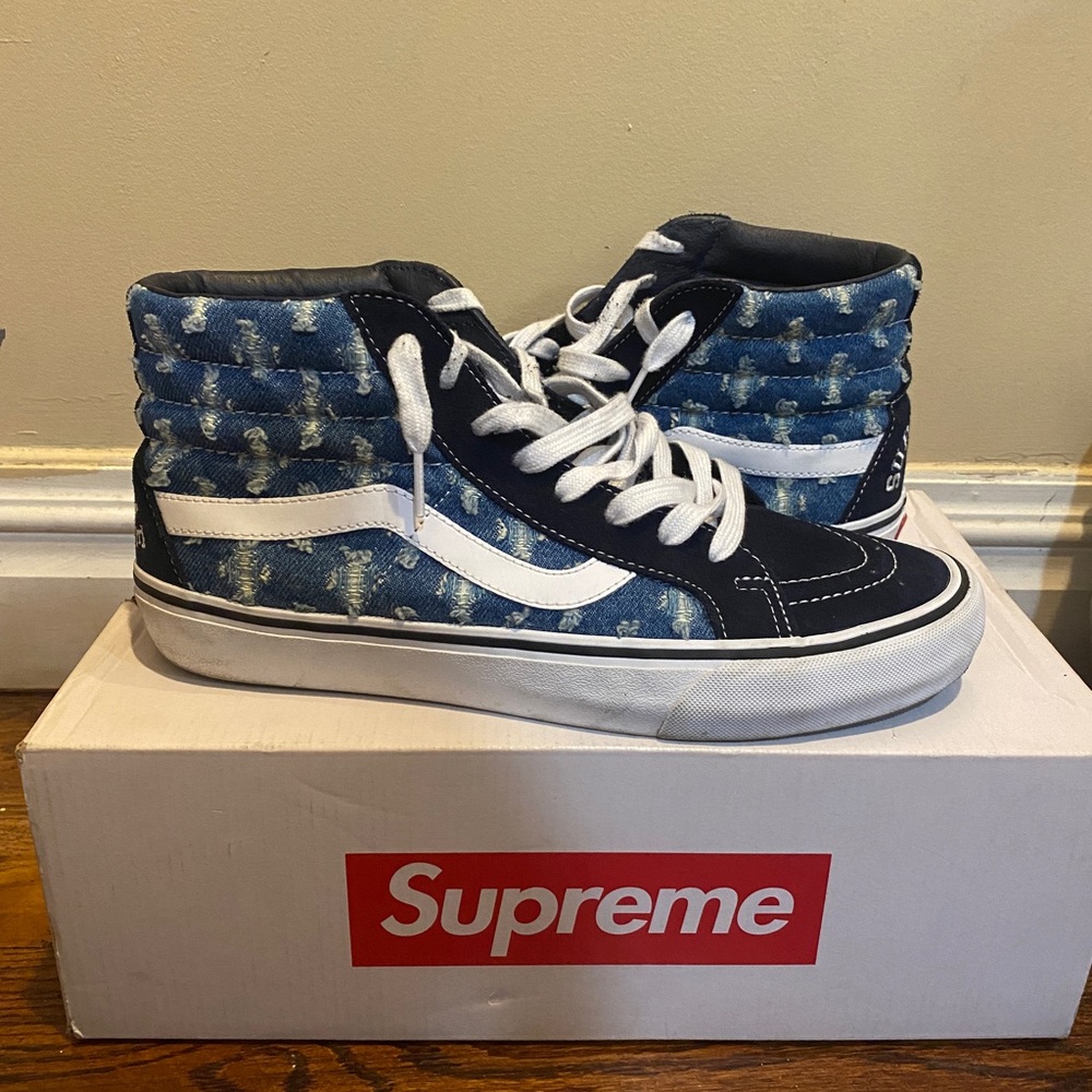 Supreme x Vans Punch Hole denim sk8 hi